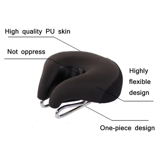 Black padded bicycle saddle with side cutout and chrome rails