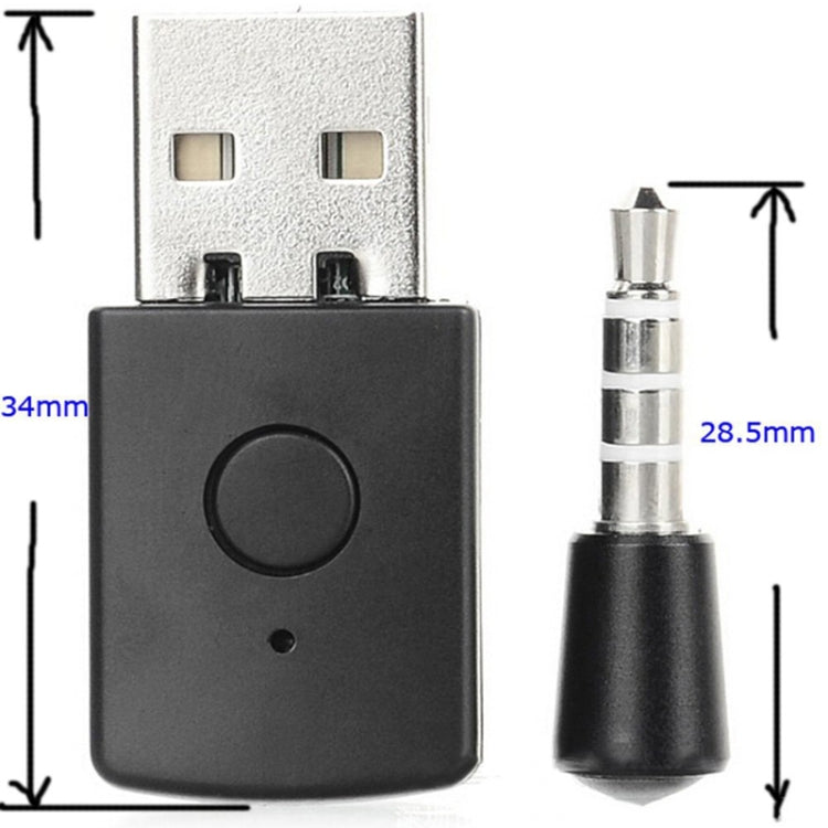 Black USB Bluetooth receiver adapter with size marks 34mm and 28.5mm