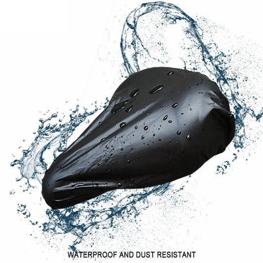 Black waterproof bicycle saddle cover with water droplets, smooth PVC surface and vent holes