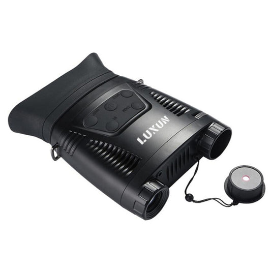 Black digital night vision binocular-style camera with side focus and IR ring