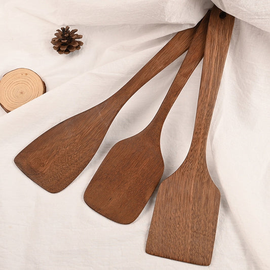 Wooden kitchen spatulas set with wide curved spade heads