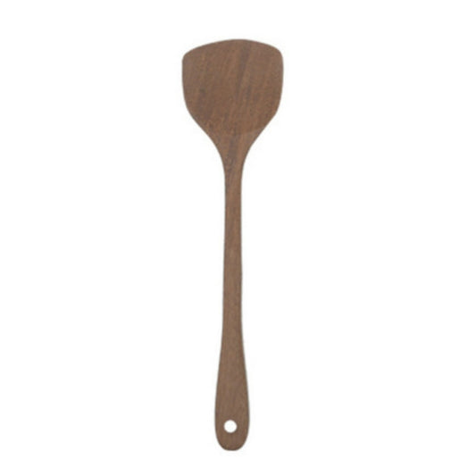 Wooden kitchen spatula with teardrop head and long handle