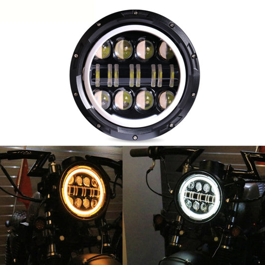 7-inch motorcycle LED headlight with circular lens, black housing, multi-LED array
