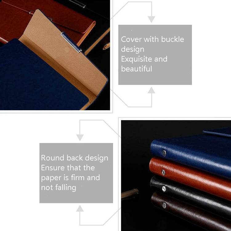 Tri-fold notepad cover with buckle closure and rounded back design