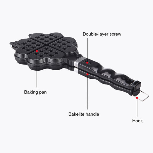 Non-stick waffle maker mold with Bakelite handle and hook, open baking pan