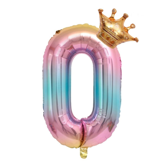 Number 0 gradient foil balloon with gold crown topper