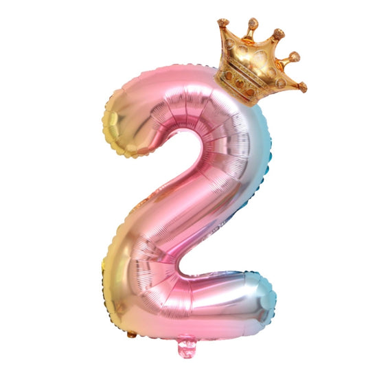 Number 2 gradient foil balloon with gold crown topper