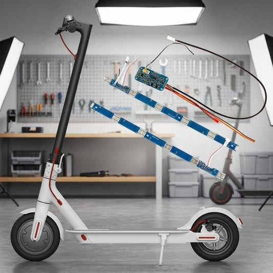 Electric scooter BMS board and side strip kit with blue PCB strips and wiring harness