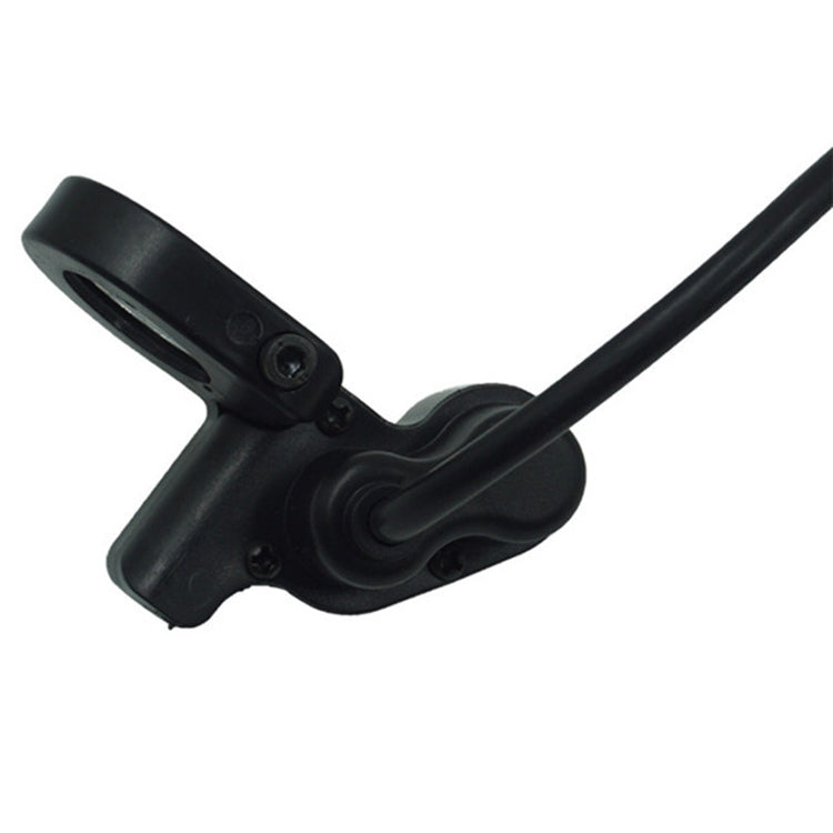 Motorcycle handlebar switch with black clamp mount and attached cable lead