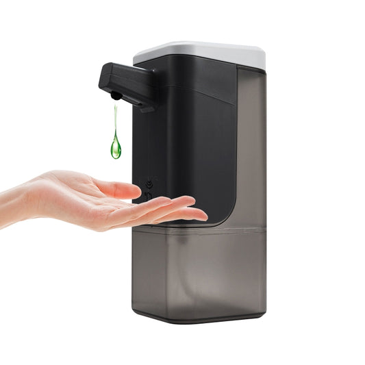 Automatic sensor soap dispenser with clear window and white top, dispensing liquid