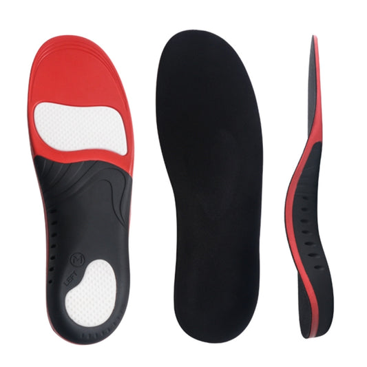 Shock-absorbing breathable insole with red top, black base, white forefoot pad