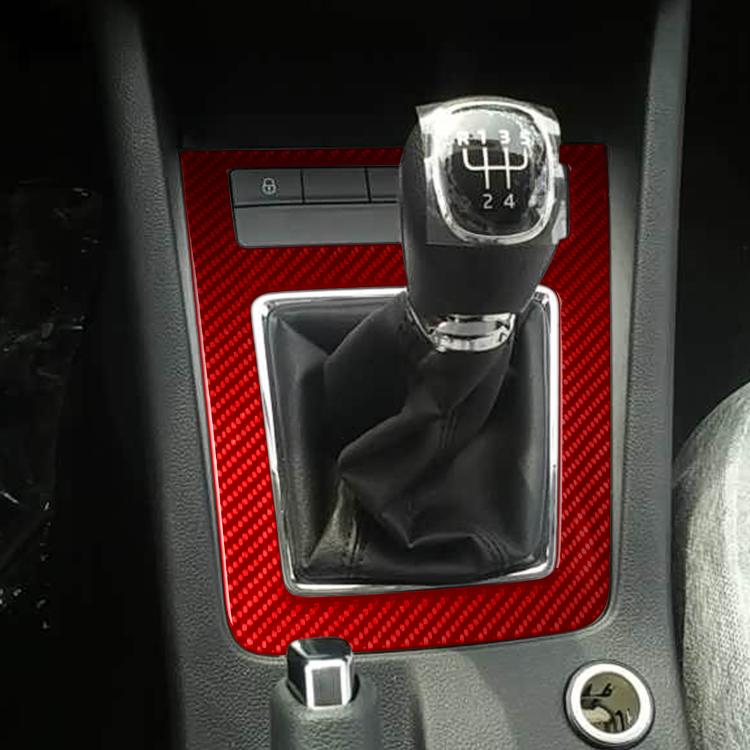 Red carbon-fiber gear shift panel sticker on manual shifter console