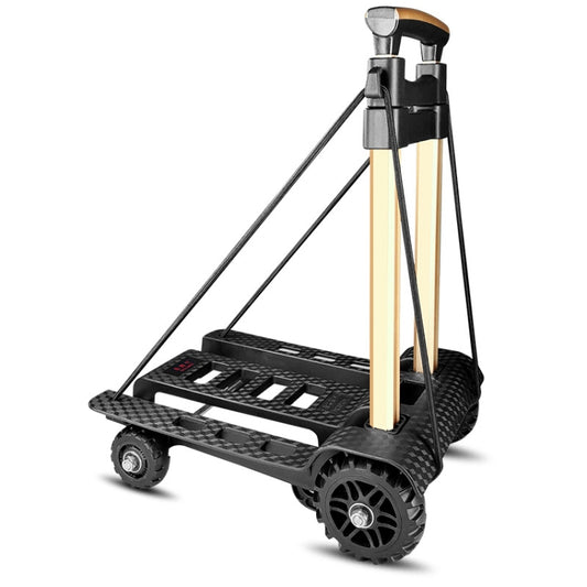 Folding luggage hand cart with carbon-texture platform, aluminum pull rods, four caster wheels
