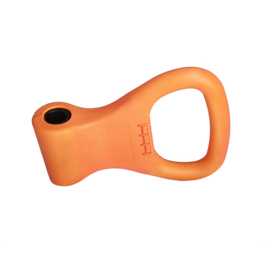 Orange dumbbell handle with oval end opening and molded side detailing