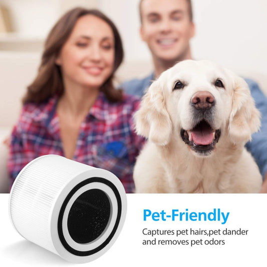White cylindrical HEPA replacement filter with black center seal ring