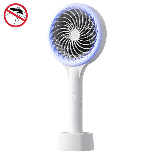 White portable mosquito trap lamp with blue light ring and circular base
