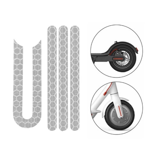 Reflective scooter mudguard sticker set with U-shaped strips and wheel-detail inset