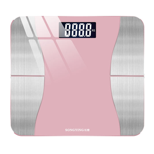 Cherry pink smart body fat scale with digital display showing 88.8 kg