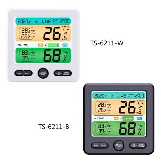 Digital thermometer and hygrometer clock, TS-6211-W white and TS-6211-B black