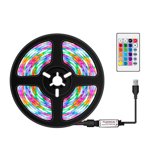 RGB LED light strip reel with remote control and USB power cable