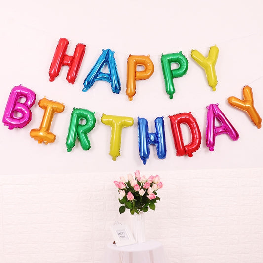 Rainbow Happy Birthday letter foil balloons, shiny red, blue, green, yellow letters