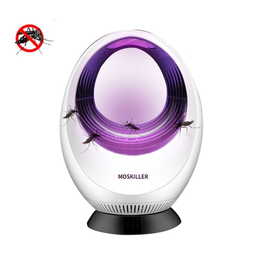 White oval mosquito killer lamp with purple UV glow and intake ring
