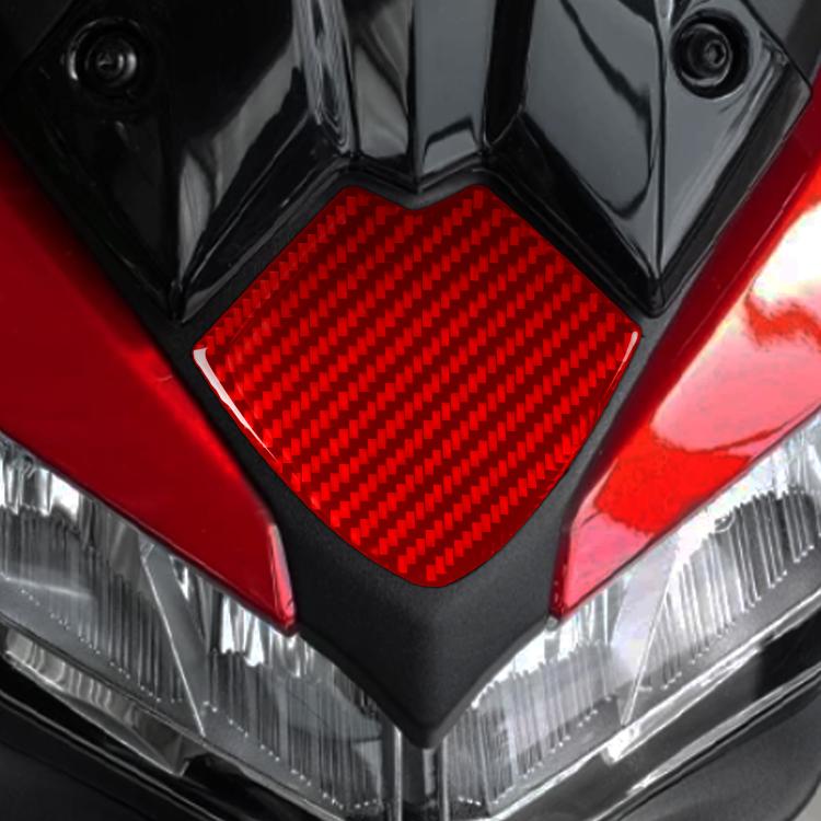 Diamond carbon-fiber front end decor sticker, red, centered on front