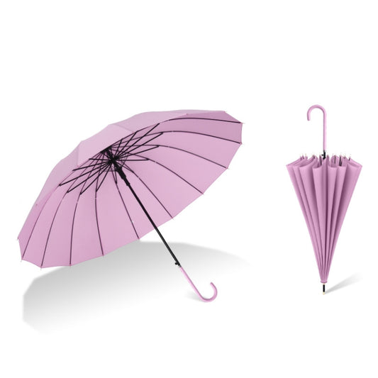 Violet small long-handle umbrella, open with curved hook handle