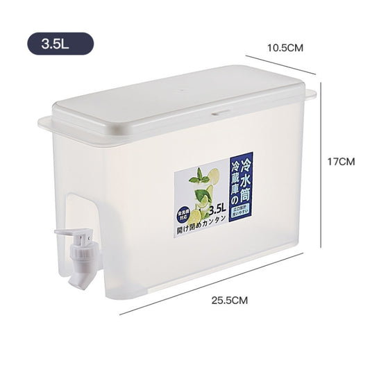 3.5L cold water bottle, rectangular translucent container with side spigot; size marked