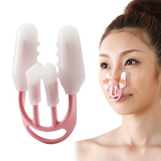 Nose clip orthosis with pink U-shaped frame and three white nose support prongs