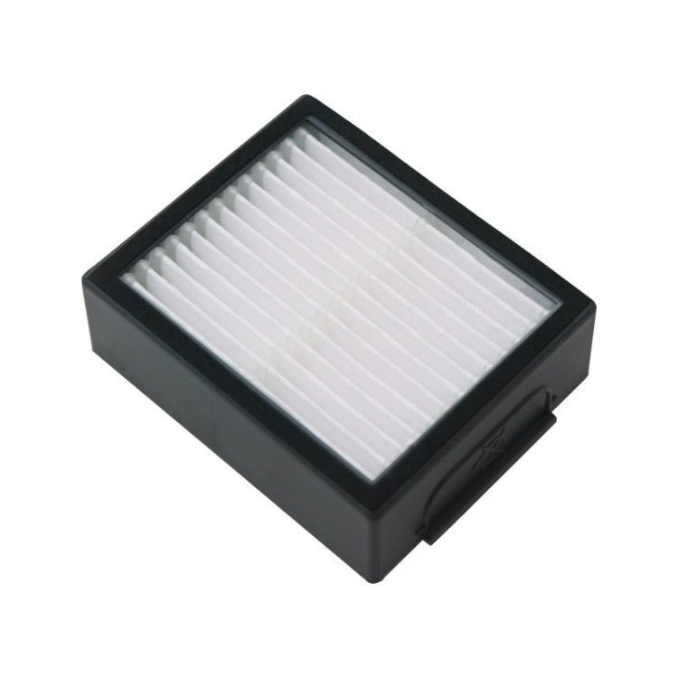 Robot vacuum Hypa filter in black square frame, white pleated filter media