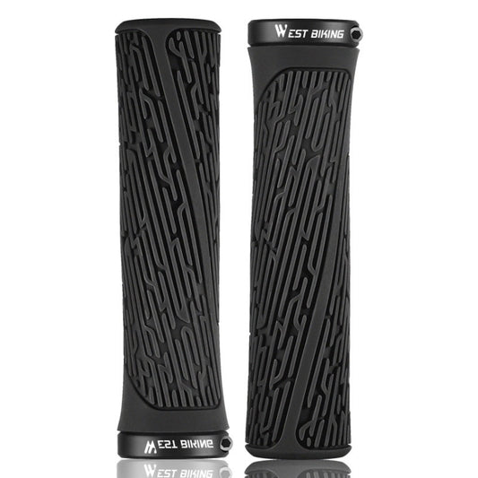 Pair of black anti-slip bicycle grip handlebar covers with textured pattern and end caps