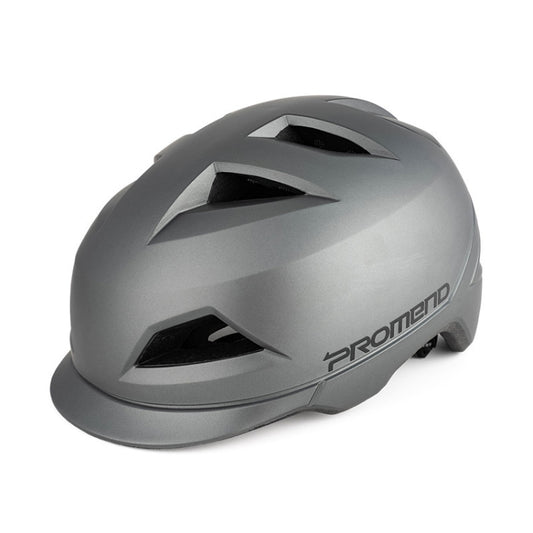 Matte titanium motorcycle half helmet with black vent panels and PROMEND logo on the side
