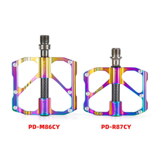 Pair of rainbow CNC aluminum bicycle pedals, left and right versions