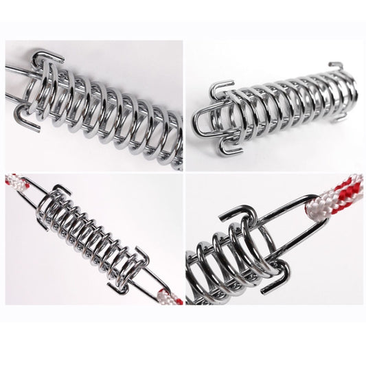 Metal spring rope tensioner with two U hooks, shown from multiple angles