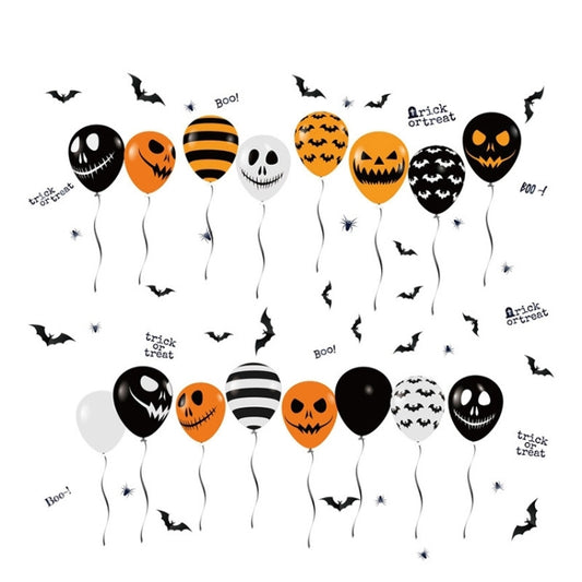 Halloween balloon electrostatic stickers with skull, pumpkin, striped balloons and bats on wall