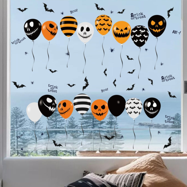Halloween balloon electrostatic stickers with striped and skull balloons plus bats on window