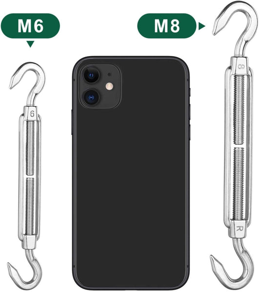 Stainless steel spring hook pair for M6 and M8 sizes, with hook ends