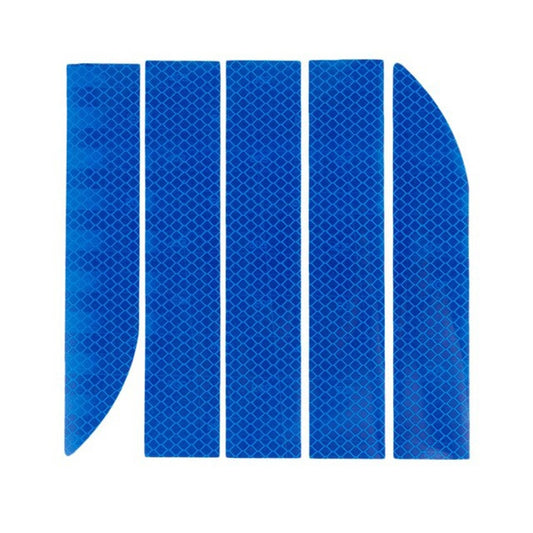 Blue reflective car tail warning sticker strips set, diamond-pattern panels with curved end