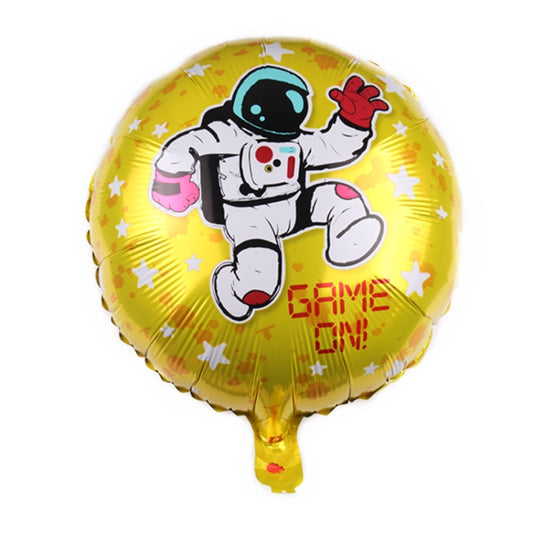 Gold space astronaut foil balloon with stars and 'GAME ON' text