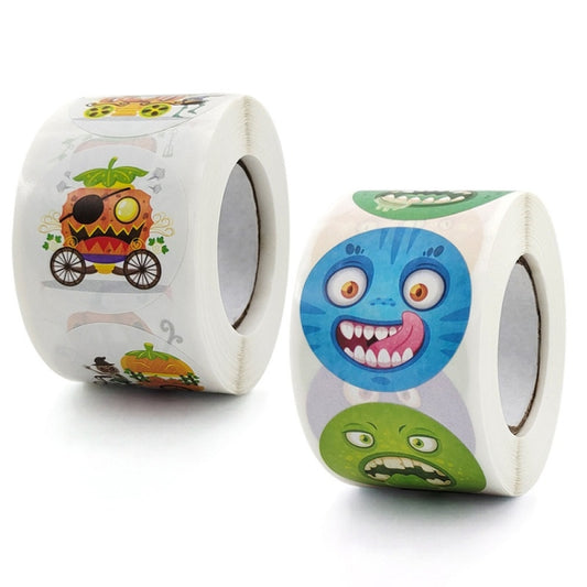 Halloween monster pumpkin car sticker roll showing pumpkin wagon and monster face stickers