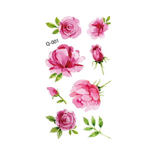 Waterproof rose tattoo stickers, Q-001: small pink roses with green leaves