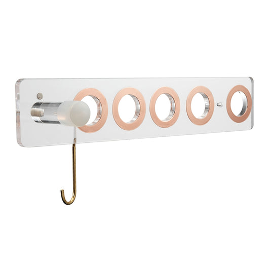 Transparent acrylic hair dryer storage bracket with 5 ring holders and gold hook