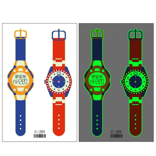 Kids luminous cartoon watch tattoo stickers, blue and red watch designs (Ei-289)