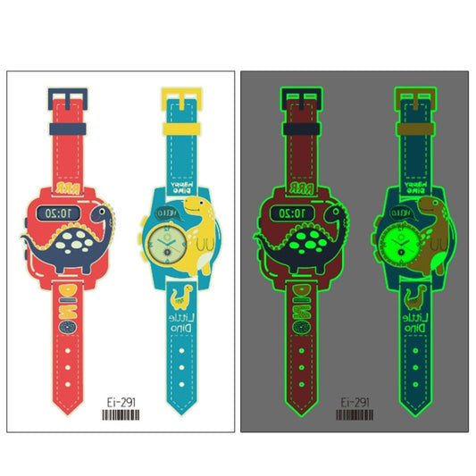 Kids luminous cartoon watch tattoo stickers, red and teal robot watch designs (Ei-291)