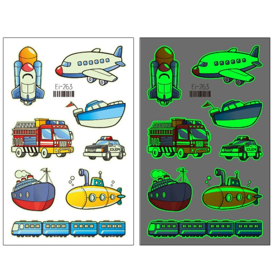 Waterproof kids glow transport aircraft and ship tattoo sticker sheet, Ei-263