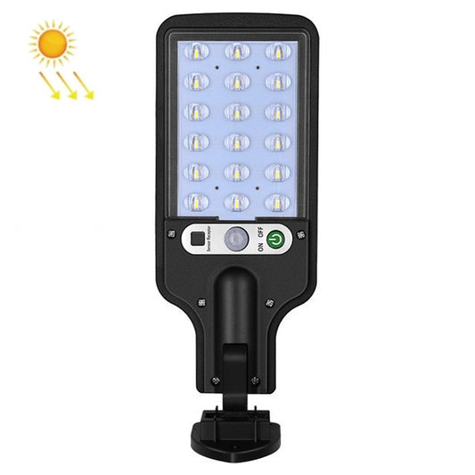 Solar LED street light with white LED panel and black control buttons, wall-mount base