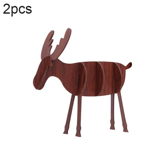 Wooden elk decoration, dark walnut finish, standing desktop cutout with antlers