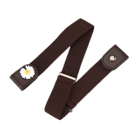 Non-marking elastic lazy belt in brown canvas with daisy patch and metal clasp