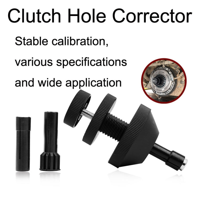 Clutch hole corrector tool with ribbed black cone head and guide posts